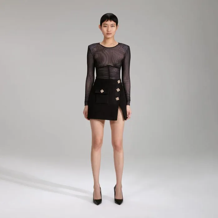 Bottoms Woman SelfPortrait Black Wool Midi Skirt Bottoms Woman SelfPortrait Black Wool Midi Skirt