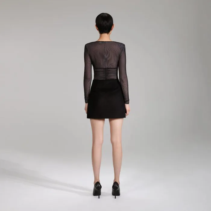 Bottoms Woman SelfPortrait Black Wool Midi Skirt Bottoms Woman SelfPortrait Black Wool Midi Skirt