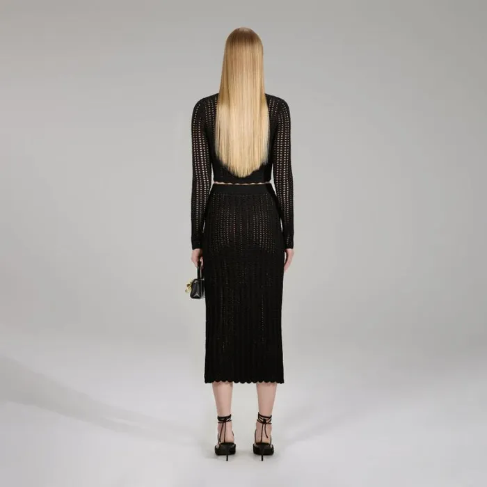 Bottoms Woman SelfPortrait Black Wool Midi Skirt Bottoms Woman SelfPortrait Black Wool Midi Skirt