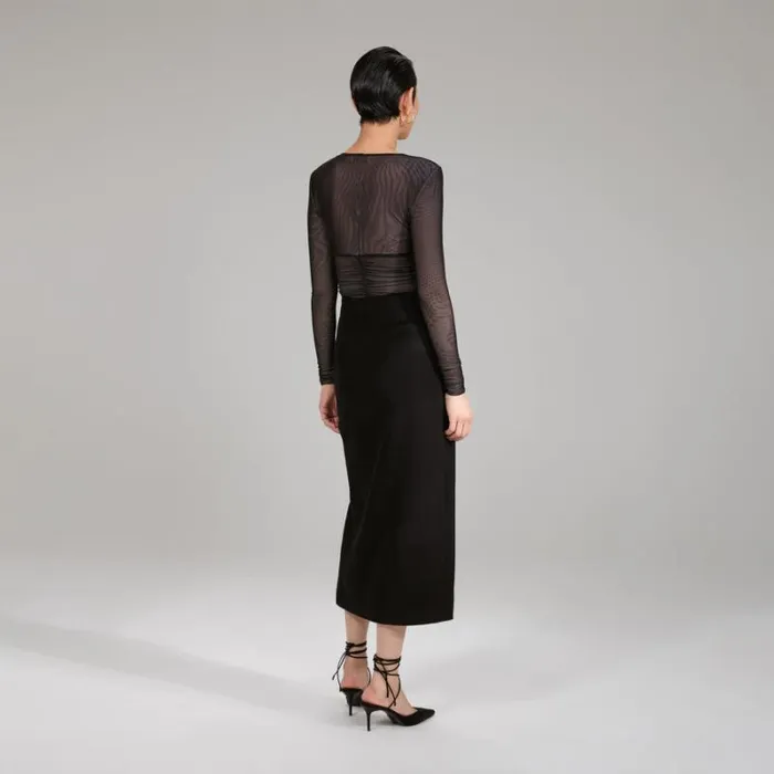 Bottoms Woman SelfPortrait Black Wool Midi Skirt Bottoms Woman SelfPortrait Black Wool Midi Skirt