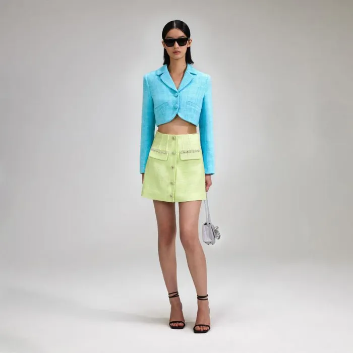 Bottoms Woman SelfPortrait Blue Boucle Skort Bottoms Woman SelfPortrait Blue Boucle Skort