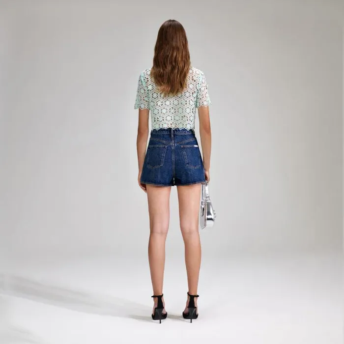 Bottoms Woman SelfPortrait Blue Daisy Guipure Skort Bottoms Woman SelfPortrait Blue Daisy Guipure Skort