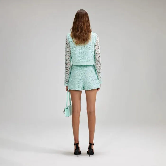 Bottoms Woman SelfPortrait Blue Daisy Guipure Skort Bottoms Woman SelfPortrait Blue Daisy Guipure Skort