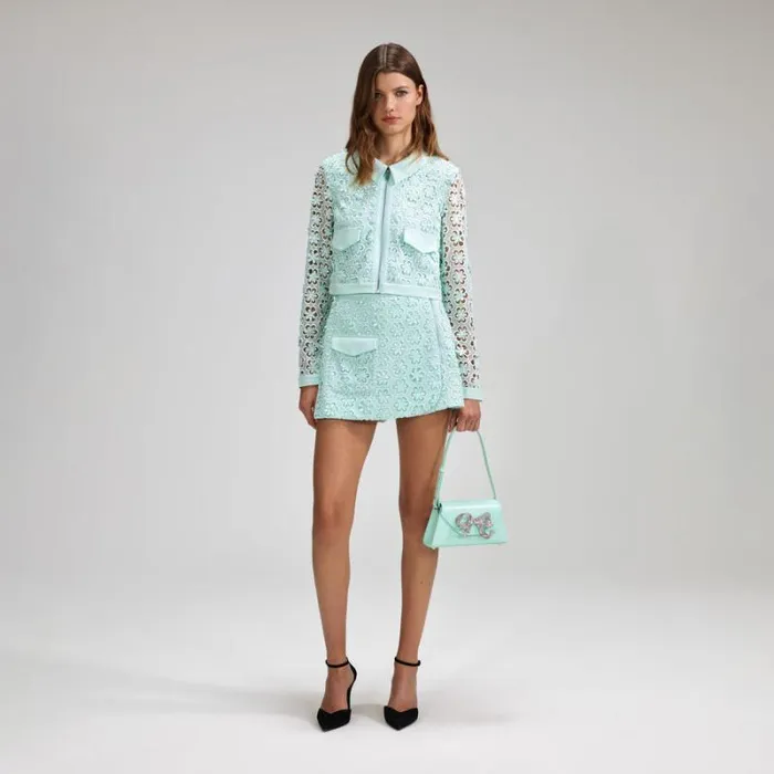 Bottoms Woman SelfPortrait Blue Daisy Guipure Skort Bottoms Woman SelfPortrait Blue Daisy Guipure Skort