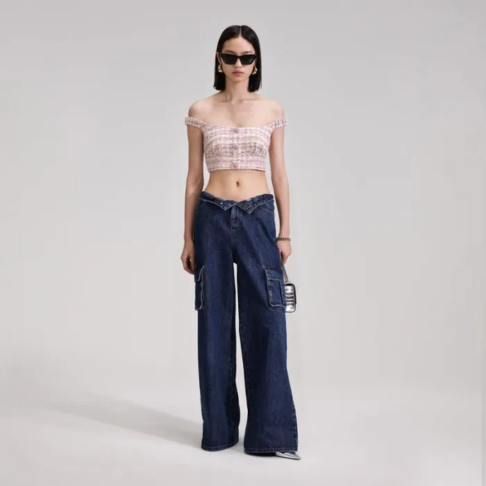 Bottoms Woman SelfPortrait Blue Denim Cargo Jeans