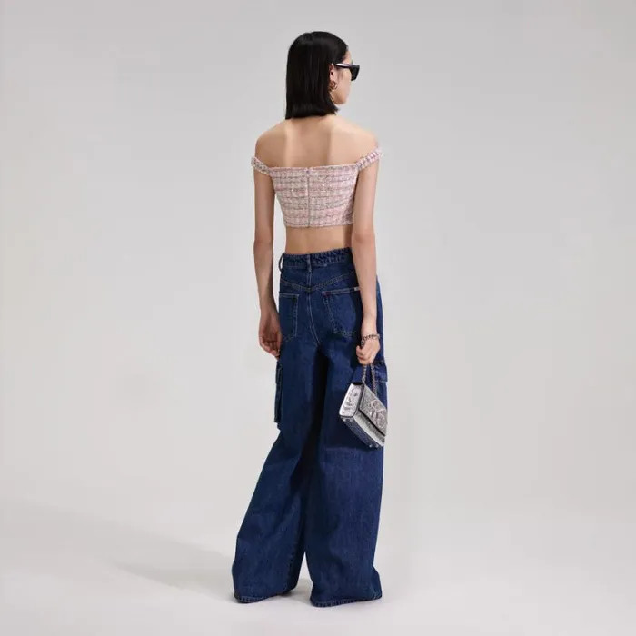 Bottoms Woman SelfPortrait Blue Denim Cargo Jeans Bottoms Woman SelfPortrait Blue Denim Cargo Jeans
