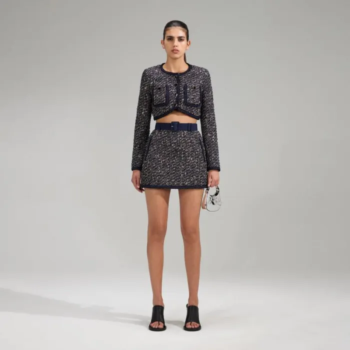 Bottoms Woman SelfPortrait Boucle Mini Skirt With Braid Detail