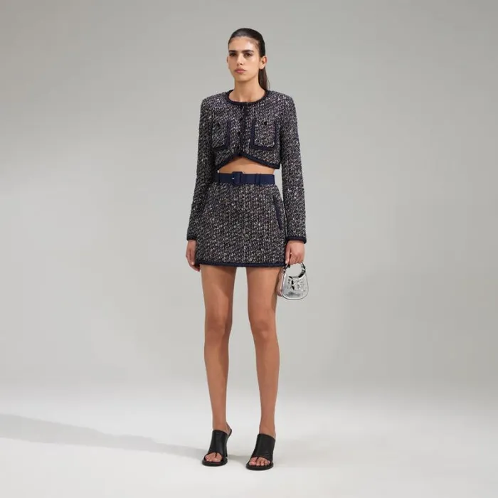Bottoms Woman SelfPortrait Boucle Mini Skirt With Braid Detail Bottoms Woman SelfPortrait Boucle Mini Skirt With Braid Detail