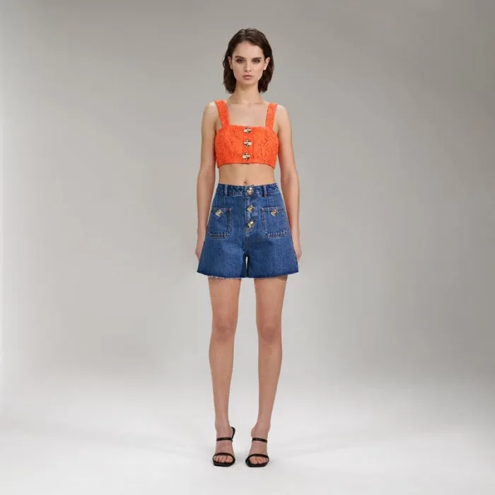 Bottoms Woman SelfPortrait Denim High Rise Short Bottoms Woman SelfPortrait Denim High Rise Short