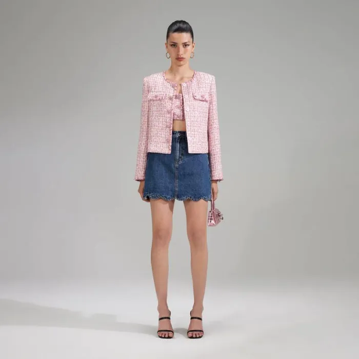 Bottoms Woman SelfPortrait Denim Mini Skirt With Scalloped Hem