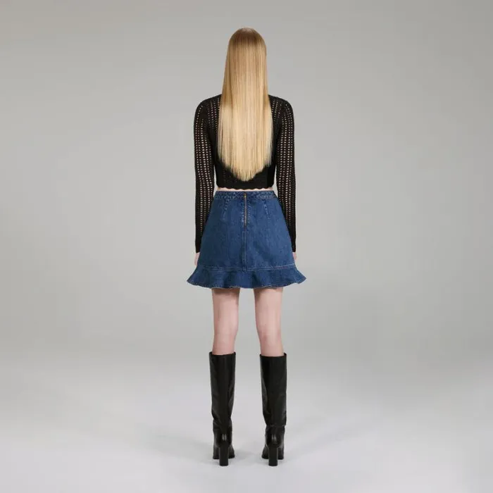 Bottoms Woman SelfPortrait Denim Mini Skirt With Scalloped Hem Bottoms Woman SelfPortrait Denim Mini Skirt With Scalloped Hem
