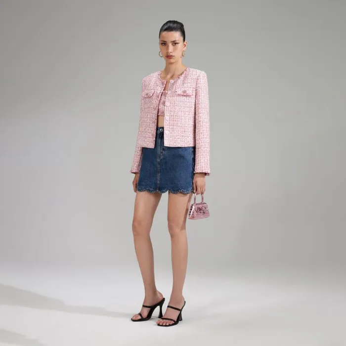 Bottoms Woman SelfPortrait Denim Mini Skirt With Scalloped Hem Bottoms Woman SelfPortrait Denim Mini Skirt With Scalloped Hem