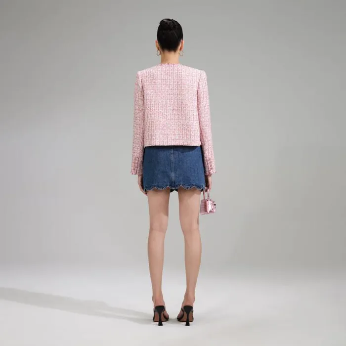Bottoms Woman SelfPortrait Denim Mini Skirt With Scalloped Hem Bottoms Woman SelfPortrait Denim Mini Skirt With Scalloped Hem