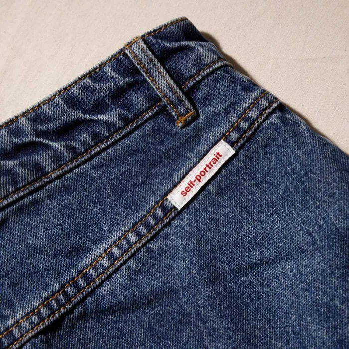 Bottoms Woman SelfPortrait Denim Mini Skirt With Scalloped Hem Bottoms Woman SelfPortrait Denim Mini Skirt With Scalloped Hem