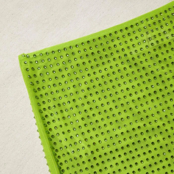 Bottoms Woman SelfPortrait Green Rhinestone Mesh Midi Skirt Bottoms Woman SelfPortrait Green Rhinestone Mesh Midi Skirt