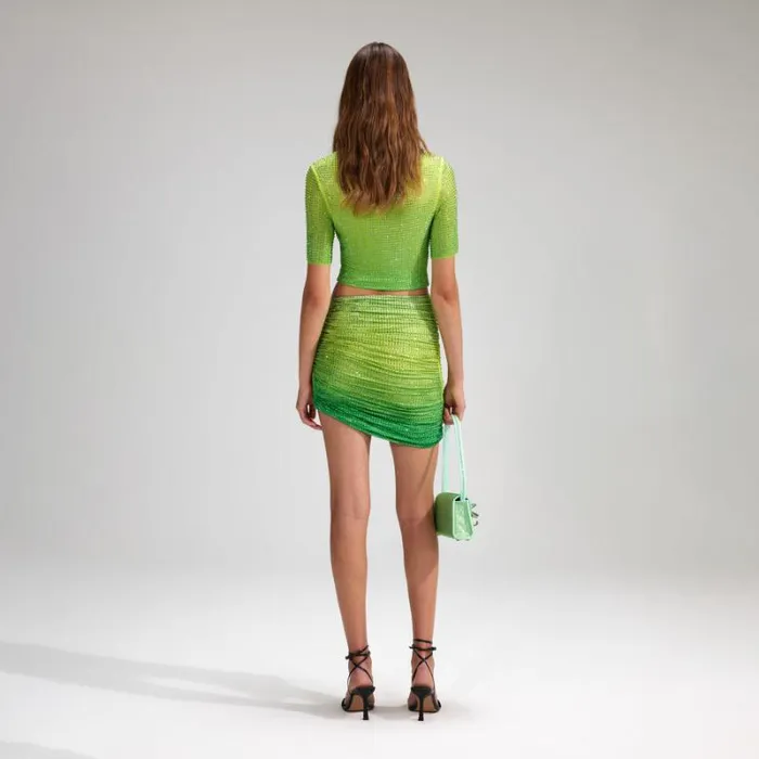 Bottoms Woman SelfPortrait Green Rhinestone Mesh Tie Side Mini Skirt Bottoms Woman SelfPortrait Green Rhinestone Mesh Tie Side Mini Skirt