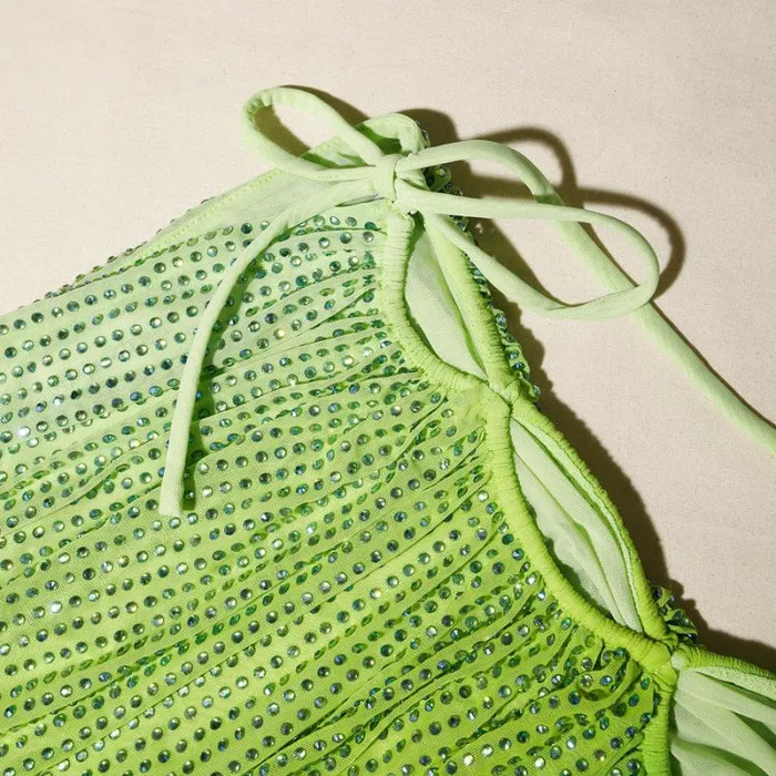 Bottoms Woman SelfPortrait Green Rhinestone Mesh Tie Side Mini Skirt Bottoms Woman SelfPortrait Green Rhinestone Mesh Tie Side Mini Skirt