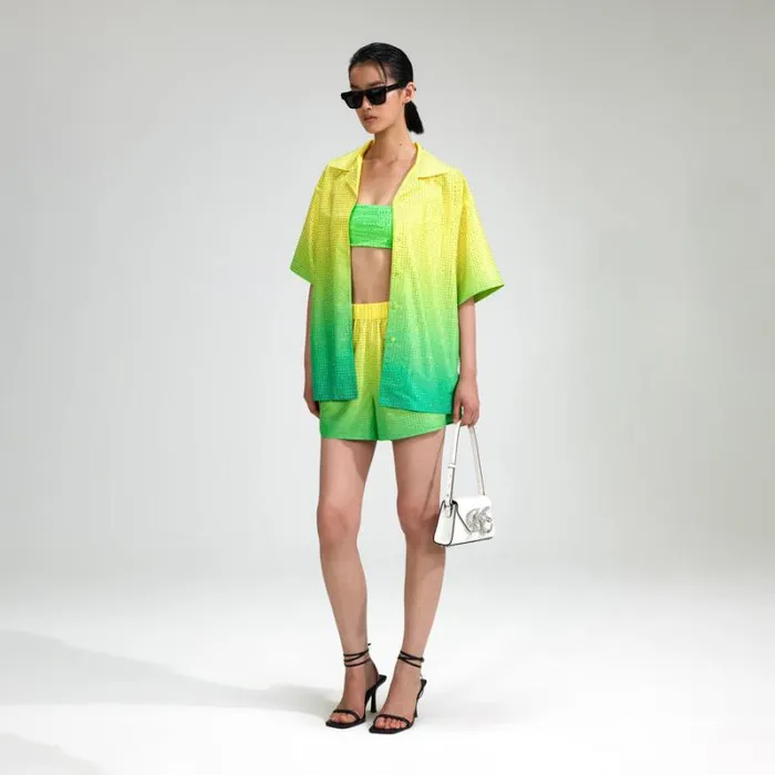 Bottoms Woman SelfPortrait Green Rhinestone Taffeta Short Bottoms Woman SelfPortrait Green Rhinestone Taffeta Short