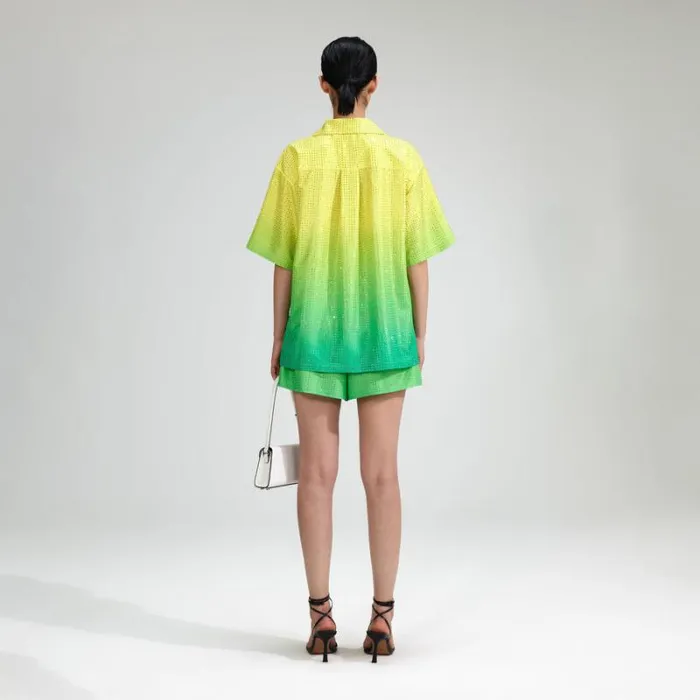 Bottoms Woman SelfPortrait Green Rhinestone Taffeta Short Bottoms Woman SelfPortrait Green Rhinestone Taffeta Short