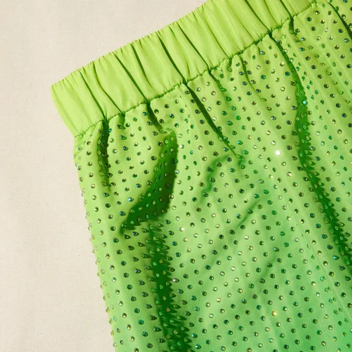 Bottoms Woman SelfPortrait Green Rhinestone Taffeta Short Bottoms Woman SelfPortrait Green Rhinestone Taffeta Short