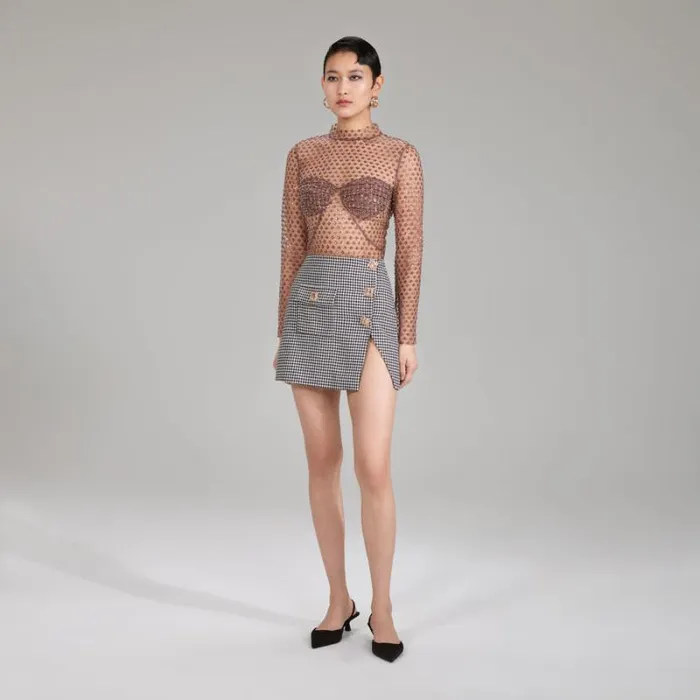 Bottoms Woman SelfPortrait Houndstooth Mini Skirt Bottoms Woman SelfPortrait Houndstooth Mini Skirt