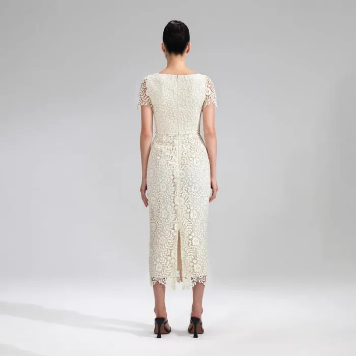 Bottoms Woman SelfPortrait Ivory Corded Lace Tiered Midi Skirt Bottoms Woman SelfPortrait Ivory Corded Lace Tiered Midi Skirt