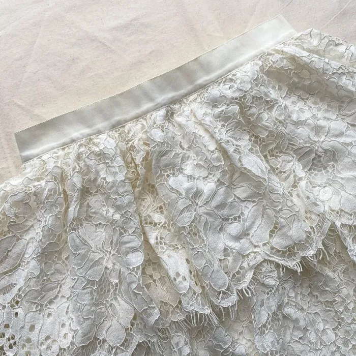 Bottoms Woman SelfPortrait Ivory Corded Lace Tiered Midi Skirt Bottoms Woman SelfPortrait Ivory Corded Lace Tiered Midi Skirt