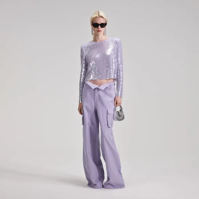 Bottoms Woman SelfPortrait Lilac Sequin Pleated Knit Skirt Bottoms Woman SelfPortrait Lilac Sequin Pleated Knit Skirt