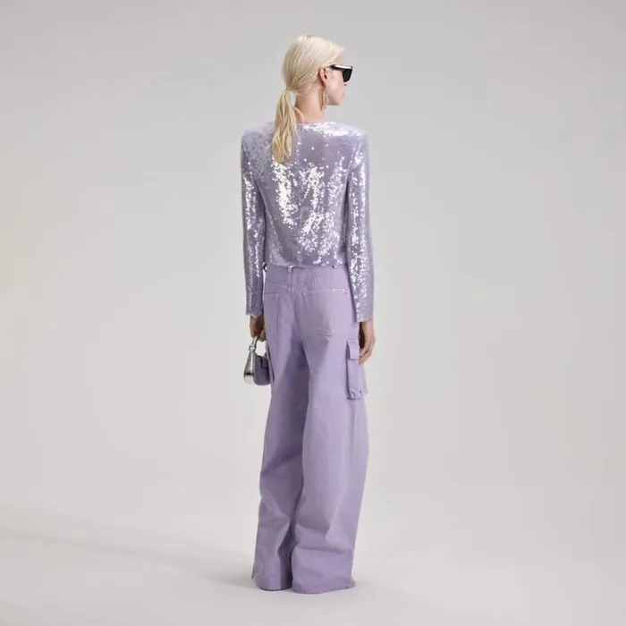 Bottoms Woman SelfPortrait Lilac Sequin Pleated Knit Skirt Bottoms Woman SelfPortrait Lilac Sequin Pleated Knit Skirt