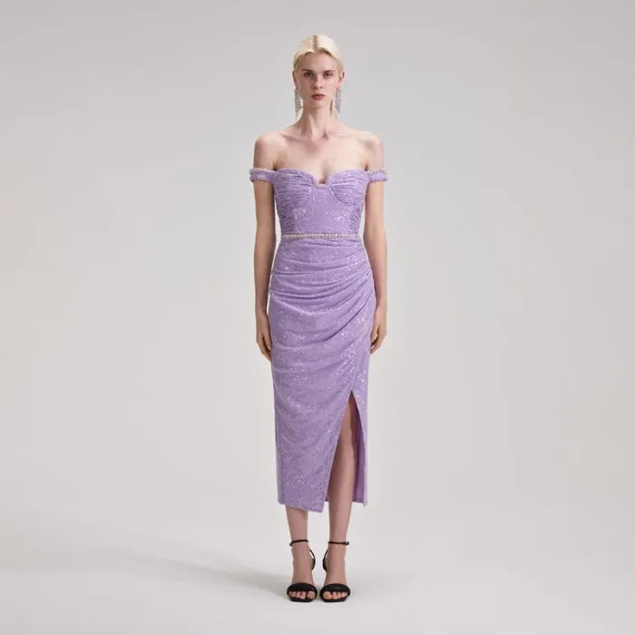 Bottoms Woman SelfPortrait Lilac Sequin Pleated Knit Skirt Bottoms Woman SelfPortrait Lilac Sequin Pleated Knit Skirt