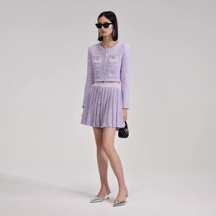 Bottoms Woman SelfPortrait Lilac Sequin Pleated Knit Skirt Bottoms Woman SelfPortrait Lilac Sequin Pleated Knit Skirt