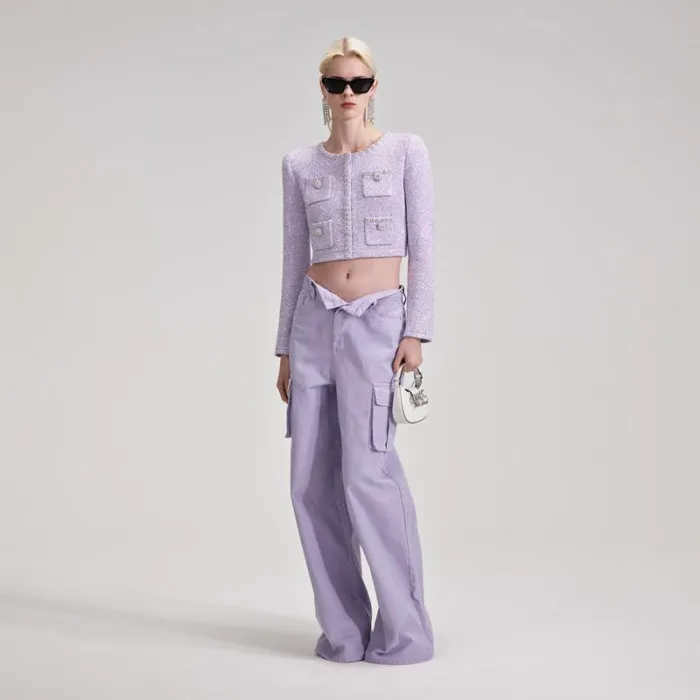 Bottoms Woman SelfPortrait Lilac Sequin Pleated Knit Skirt Bottoms Woman SelfPortrait Lilac Sequin Pleated Knit Skirt