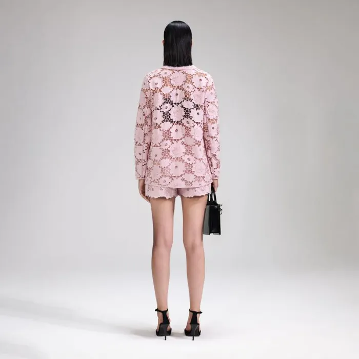 Bottoms Woman SelfPortrait Pink 3D Cotton Lace Shorts Bottoms Woman SelfPortrait Pink 3D Cotton Lace Shorts