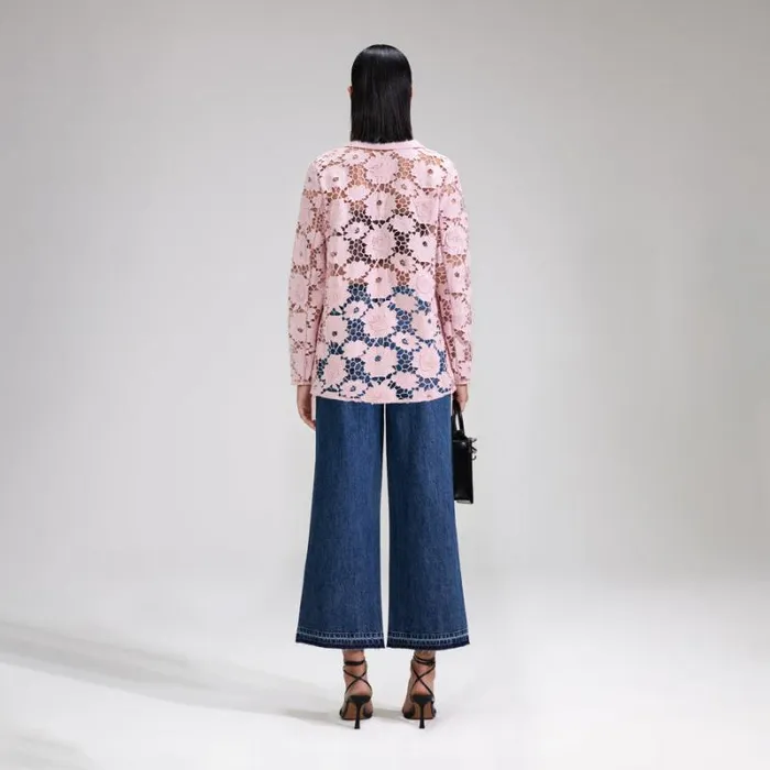 Bottoms Woman SelfPortrait Pink 3D Cotton Lace Shorts Bottoms Woman SelfPortrait Pink 3D Cotton Lace Shorts
