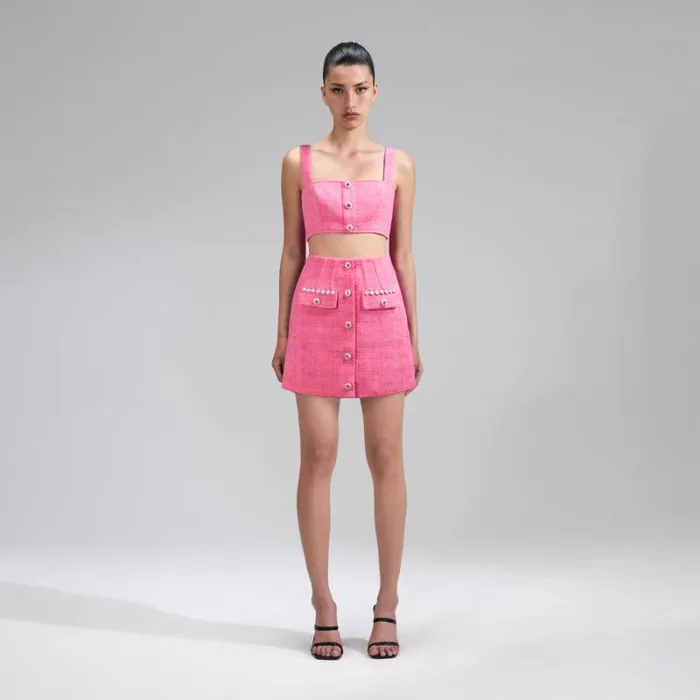 Bottoms Woman SelfPortrait Pink Boucle Mini Skirt