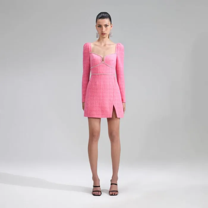 Bottoms Woman SelfPortrait Pink Boucle Mini Skirt Bottoms Woman SelfPortrait Pink Boucle Mini Skirt