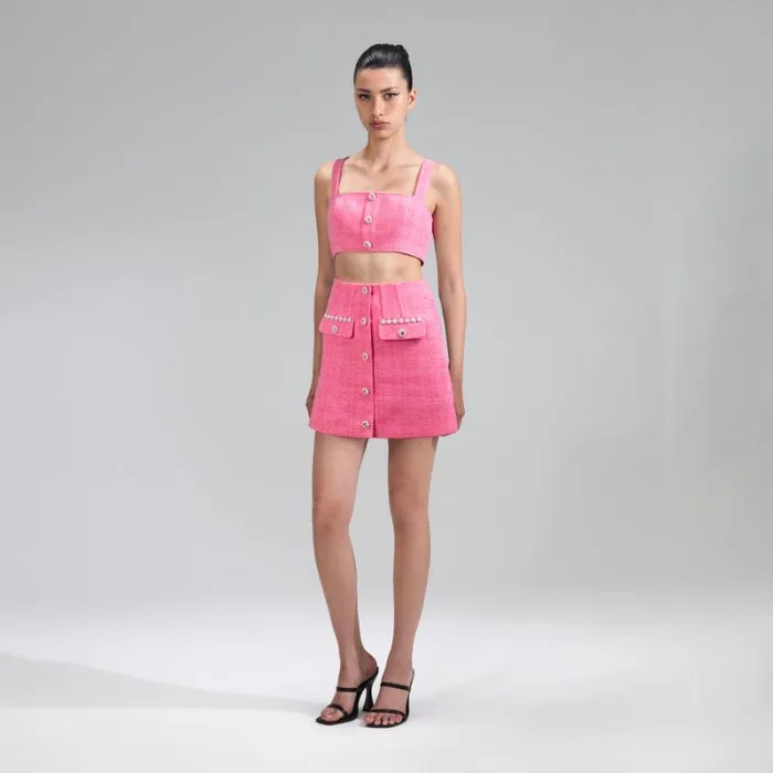 Bottoms Woman SelfPortrait Pink Boucle Mini Skirt Bottoms Woman SelfPortrait Pink Boucle Mini Skirt