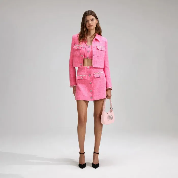 Bottoms Woman SelfPortrait Pink Boucle Mini Skirt Bottoms Woman SelfPortrait Pink Boucle Mini Skirt