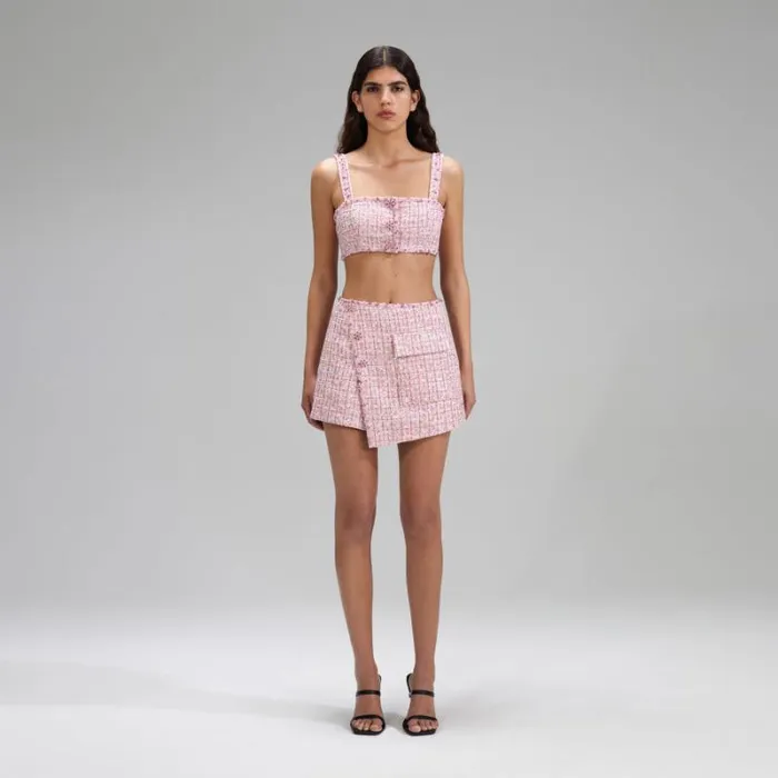 Bottoms Woman SelfPortrait Pink Boucle Shorts