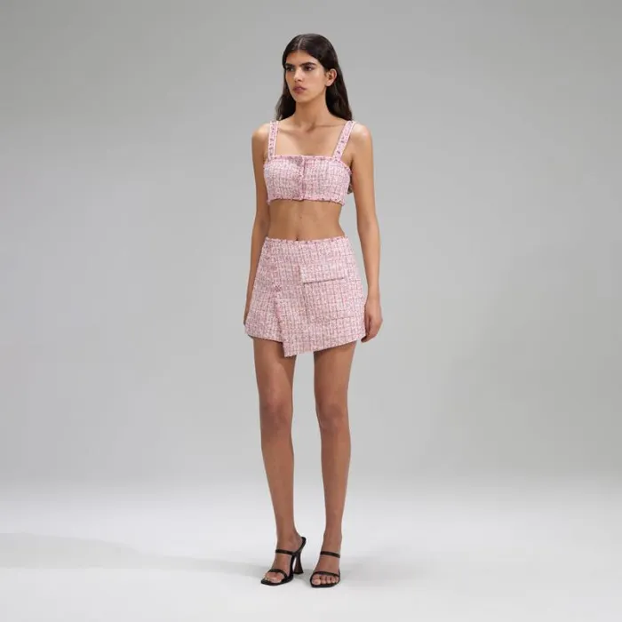 Bottoms Woman SelfPortrait Pink Boucle Shorts Bottoms Woman SelfPortrait Pink Boucle Shorts