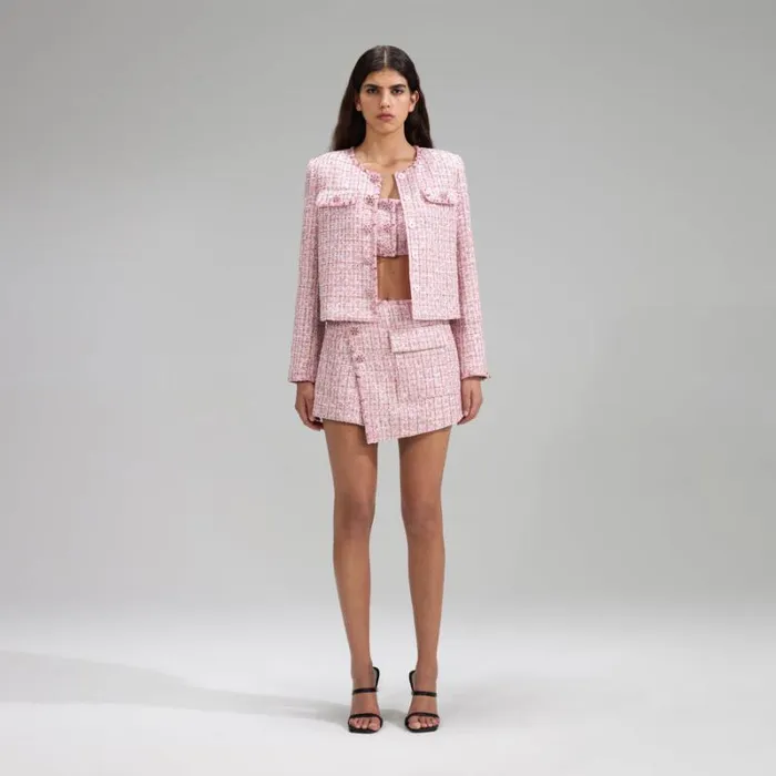 Bottoms Woman SelfPortrait Pink Boucle Shorts Bottoms Woman SelfPortrait Pink Boucle Shorts