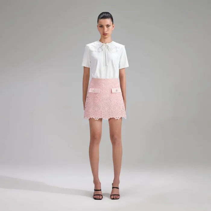 Bottoms Woman SelfPortrait Pink Guipure Lace Diamante Mini Skirt