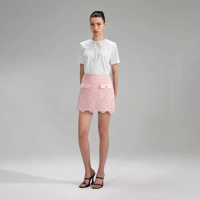 Bottoms Woman SelfPortrait Pink Guipure Lace Diamante Mini Skirt Bottoms Woman SelfPortrait Pink Guipure Lace Diamante Mini Skirt