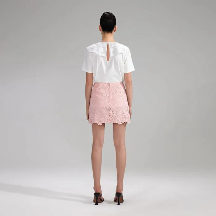 Bottoms Woman SelfPortrait Pink Guipure Lace Diamante Mini Skirt Bottoms Woman SelfPortrait Pink Guipure Lace Diamante Mini Skirt