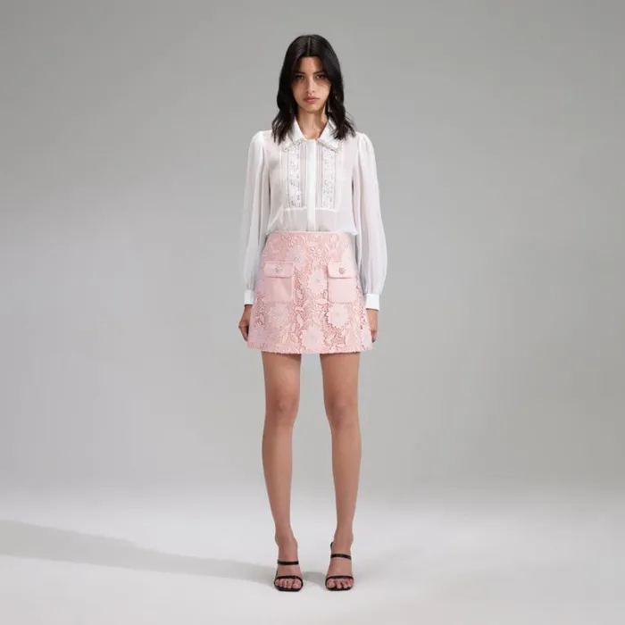 Bottoms Woman SelfPortrait Pink Guipure Lace Mini Skirt