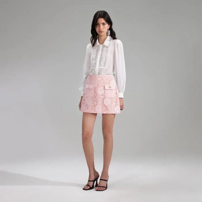 Bottoms Woman SelfPortrait Pink Guipure Lace Mini Skirt Bottoms Woman SelfPortrait Pink Guipure Lace Mini Skirt