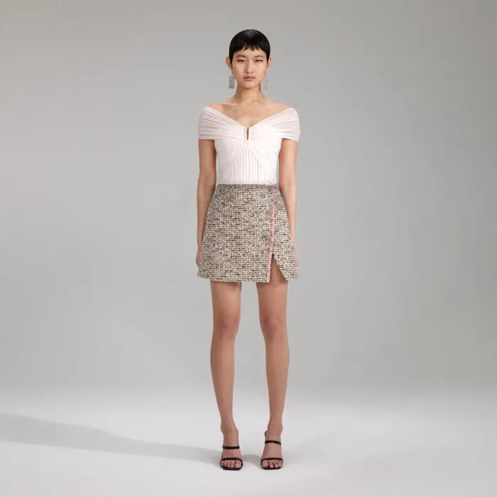 Bottoms Woman SelfPortrait Pink Metallic Boucle Mini Skirt