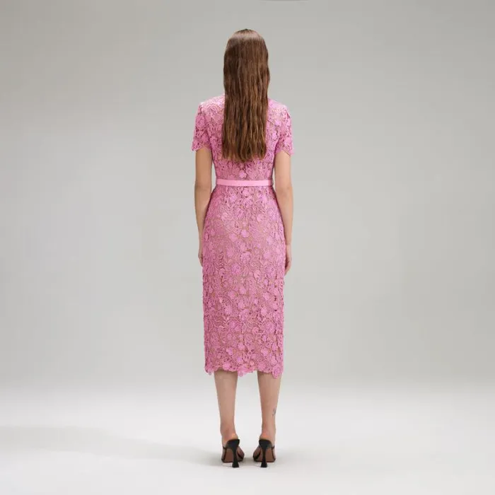 Bottoms Woman SelfPortrait Pink Rose Lace Midi Skirt Bottoms Woman SelfPortrait Pink Rose Lace Midi Skirt