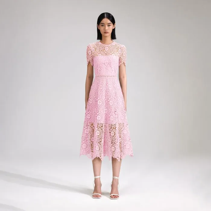 Bottoms Woman SelfPortrait Pink Rose Lace Midi Skirt Bottoms Woman SelfPortrait Pink Rose Lace Midi Skirt