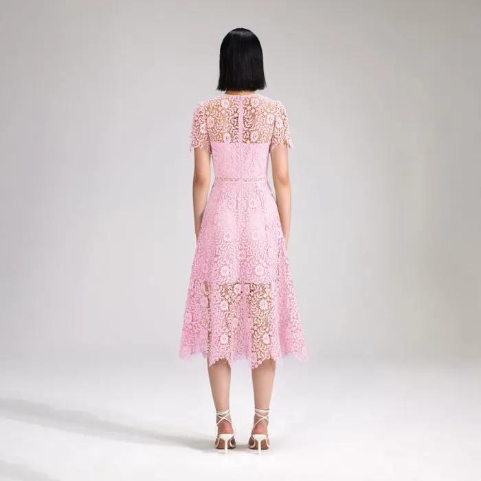 Bottoms Woman SelfPortrait Pink Rose Lace Midi Skirt Bottoms Woman SelfPortrait Pink Rose Lace Midi Skirt